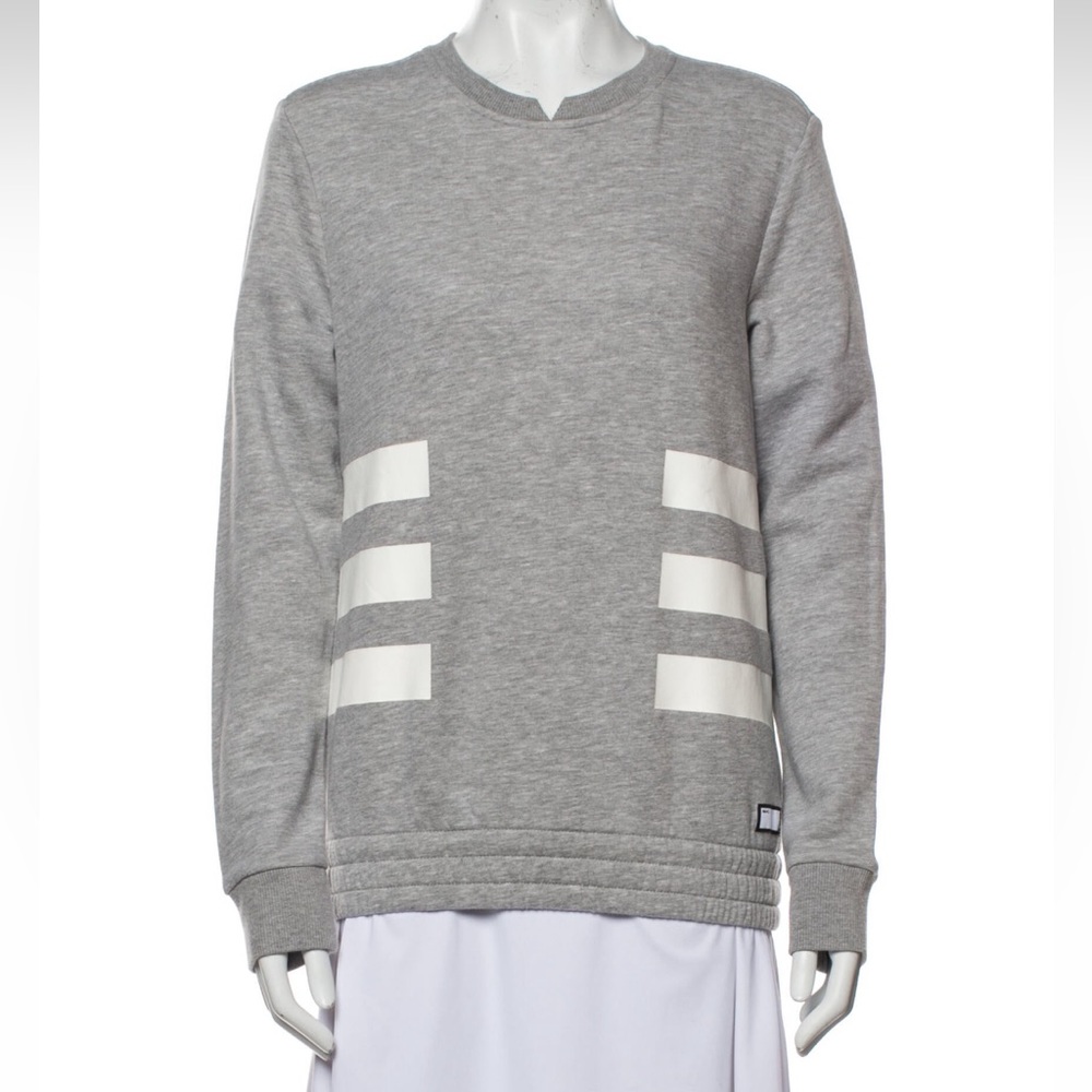 ADIDAS Crew Neck 3 Stripe Logo Poplin Sweater Gray/White Size M NEW